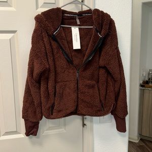 Brown fuzzy zip up jacket